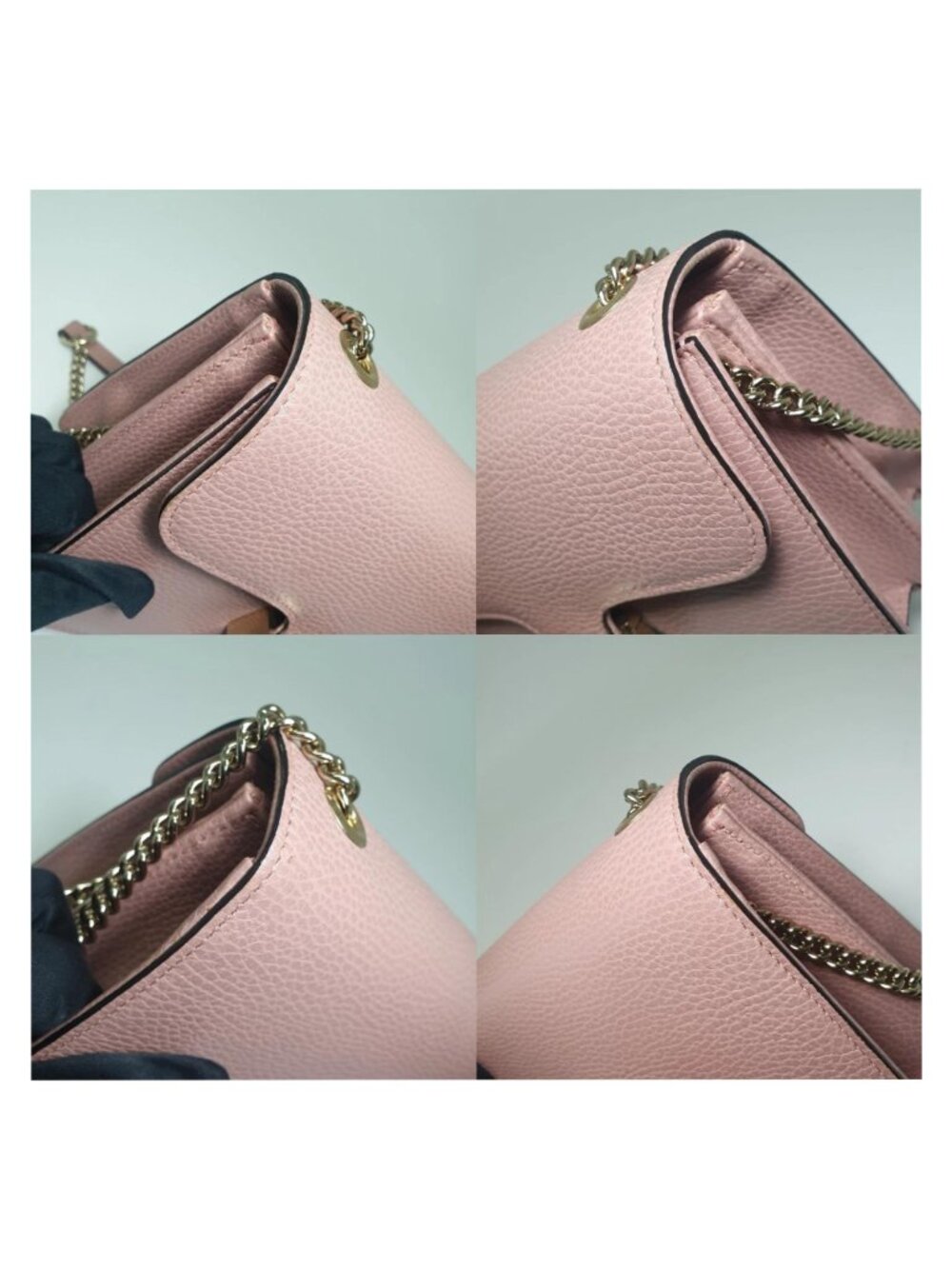 Authentic Gucci Interlocking GG Shoulder Bag Pink Leather Chain Crossbody - Picture 8 of 12
